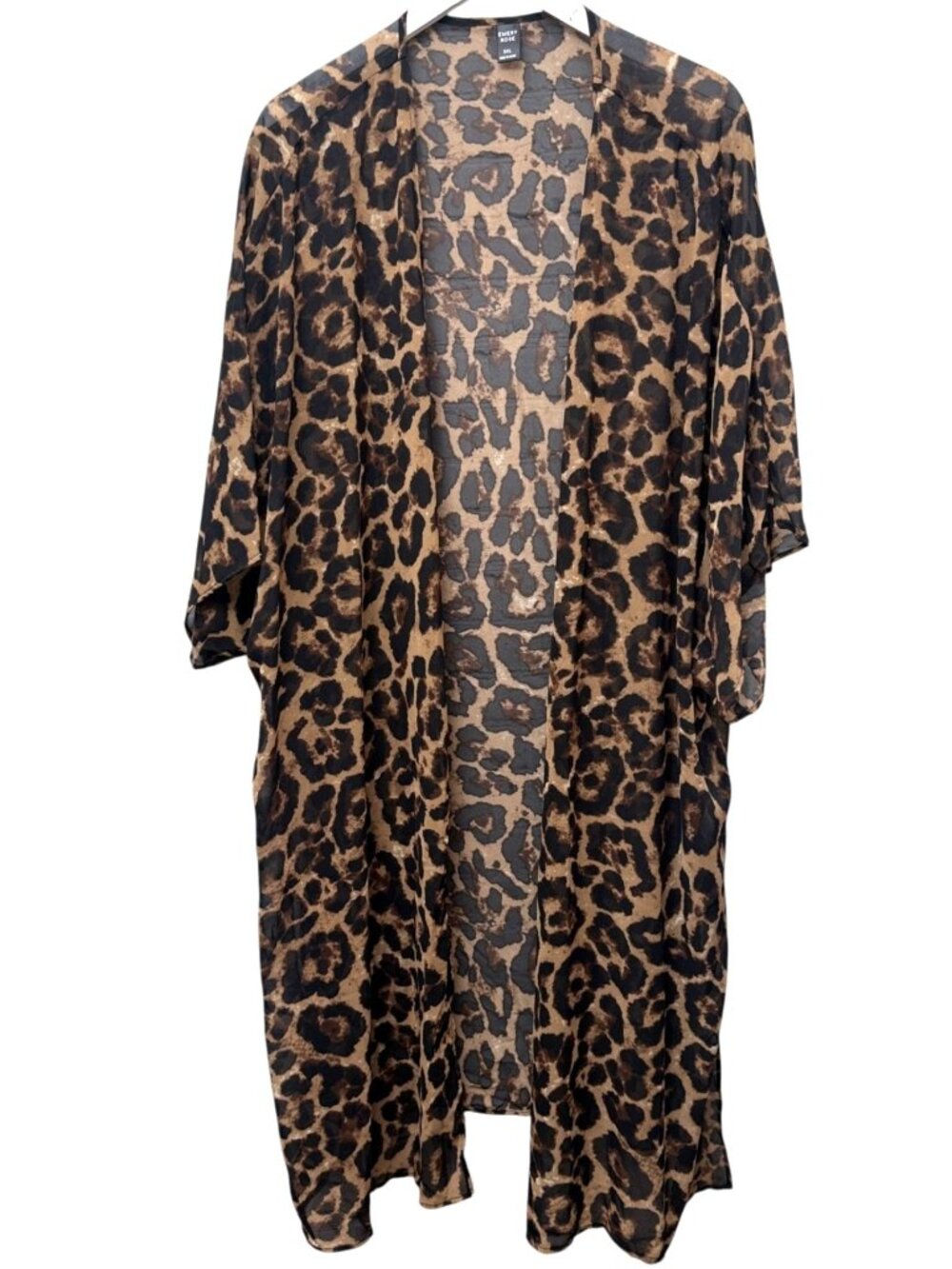 Emery Rose Leopard Duster Womens Plus 5XL Chiffon Kimono Top Open Swim Cover Up